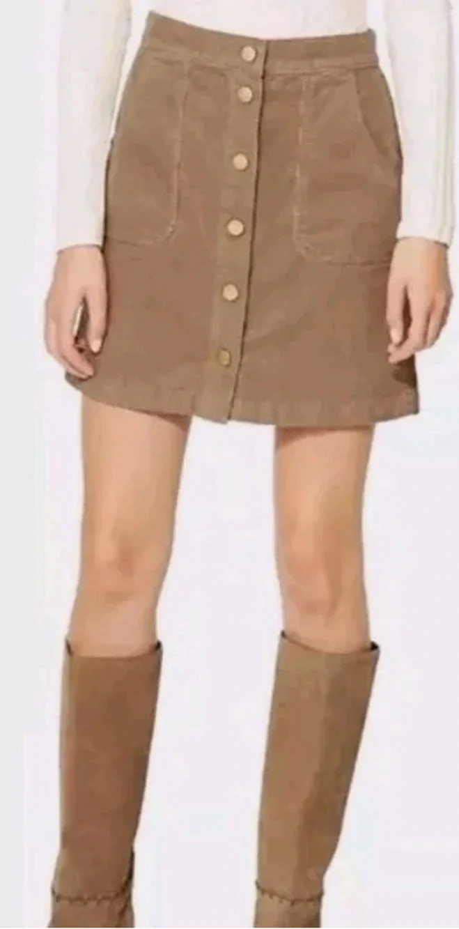 Tory Burch Lucitano Corduroy Mini Skirt Button Front Beachwood Tan Brown Size 4
